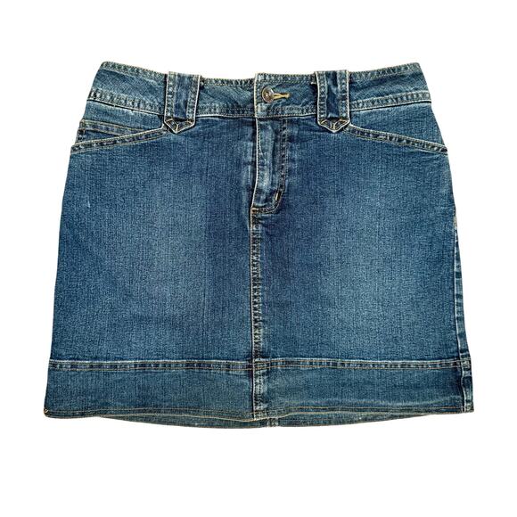 Y2K Stretch Denim Jean Skirt Skort Mini Mid Rise Blue St Johns Bay Size 4 - Picture 1 of 7